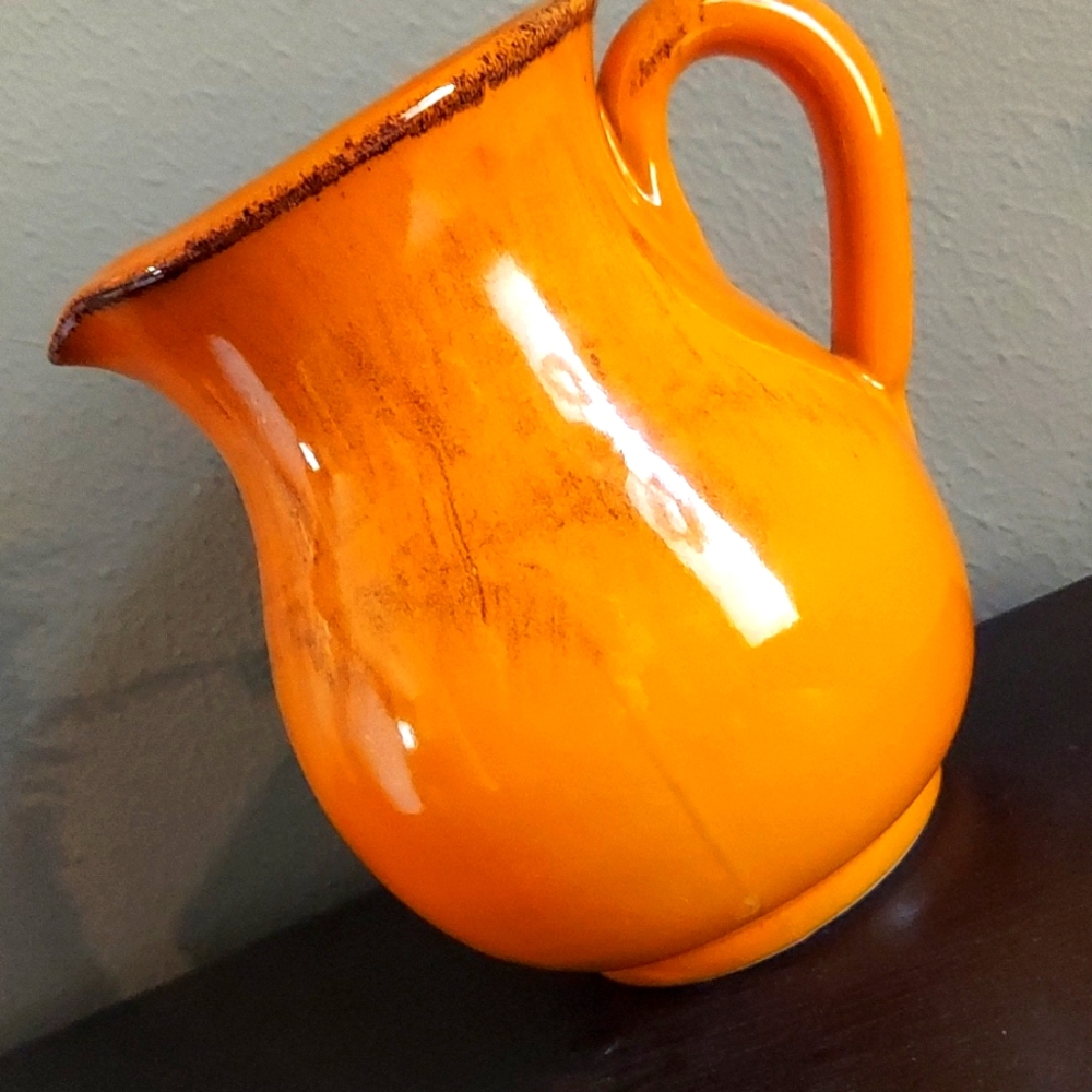 Orange Rustic Accent Stoneware Pitcher Decor 7 Inches TALL